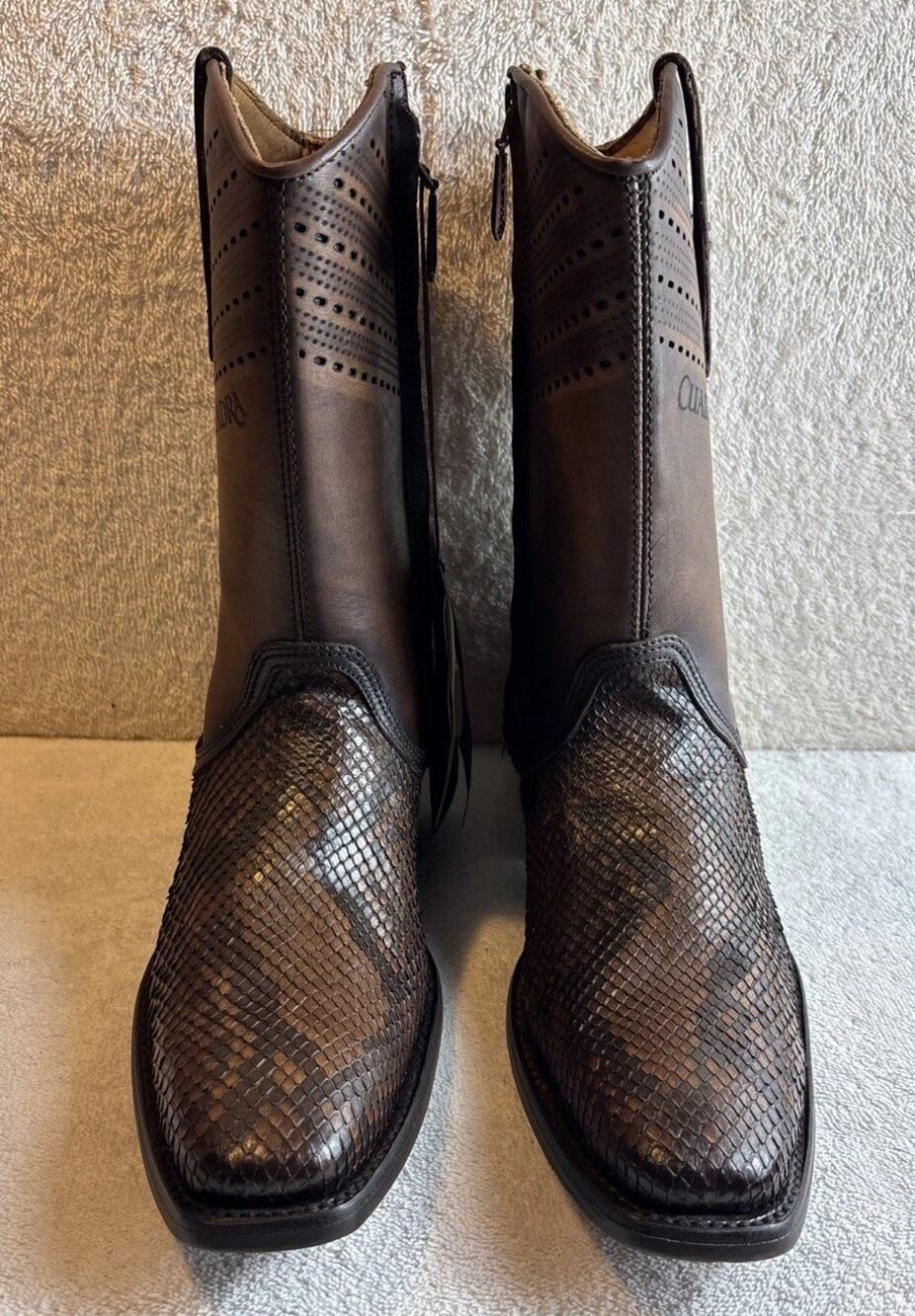Cuadra Men's Python’s Leather Narrow Square Toe Boots Size 7 EE Brown